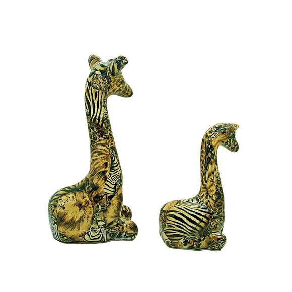 La Vie 1980's Ceramic Giraffe Mother & Baby Safari Patchwork Figurines 2 Pieces - Picture 2 of 12